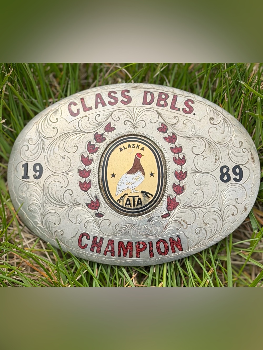 Vintage Class DBLS Champion Belt Buckle - Alaska ATA 1989 - Silver & Red